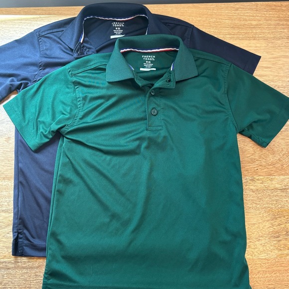French Toast Boys Polo Shirt Bundle Size M(8) Green Navy School Uniform LOT of 2 - Picture 1 of 4